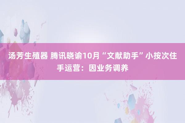 汤芳生殖器 腾讯晓谕10月“文献助手”小按次住手运营：因业务调养