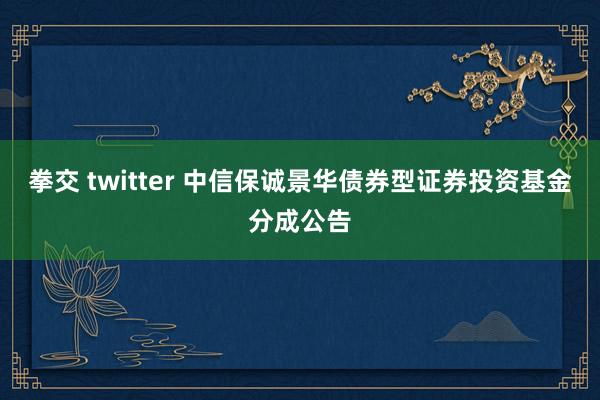 拳交 twitter 中信保诚景华债券型证券投资基金分成公告