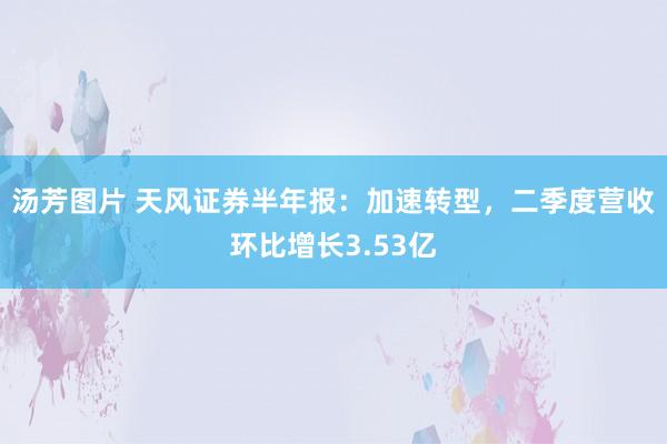 汤芳图片 天风证券半年报：加速转型，二季度营收环比增长3.53亿